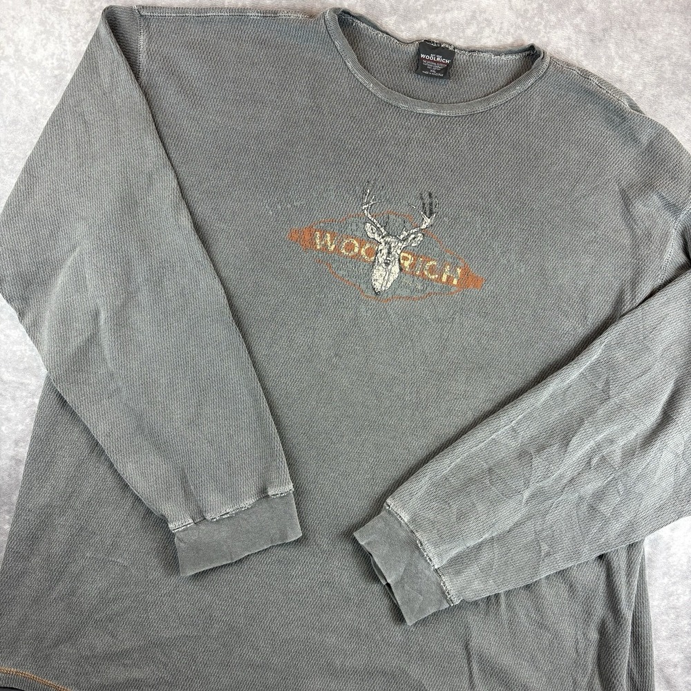 Vintage Woolrich Sweater Mens 2XL Grey Deer Wildlife Y2K 90's Hunting Fishing